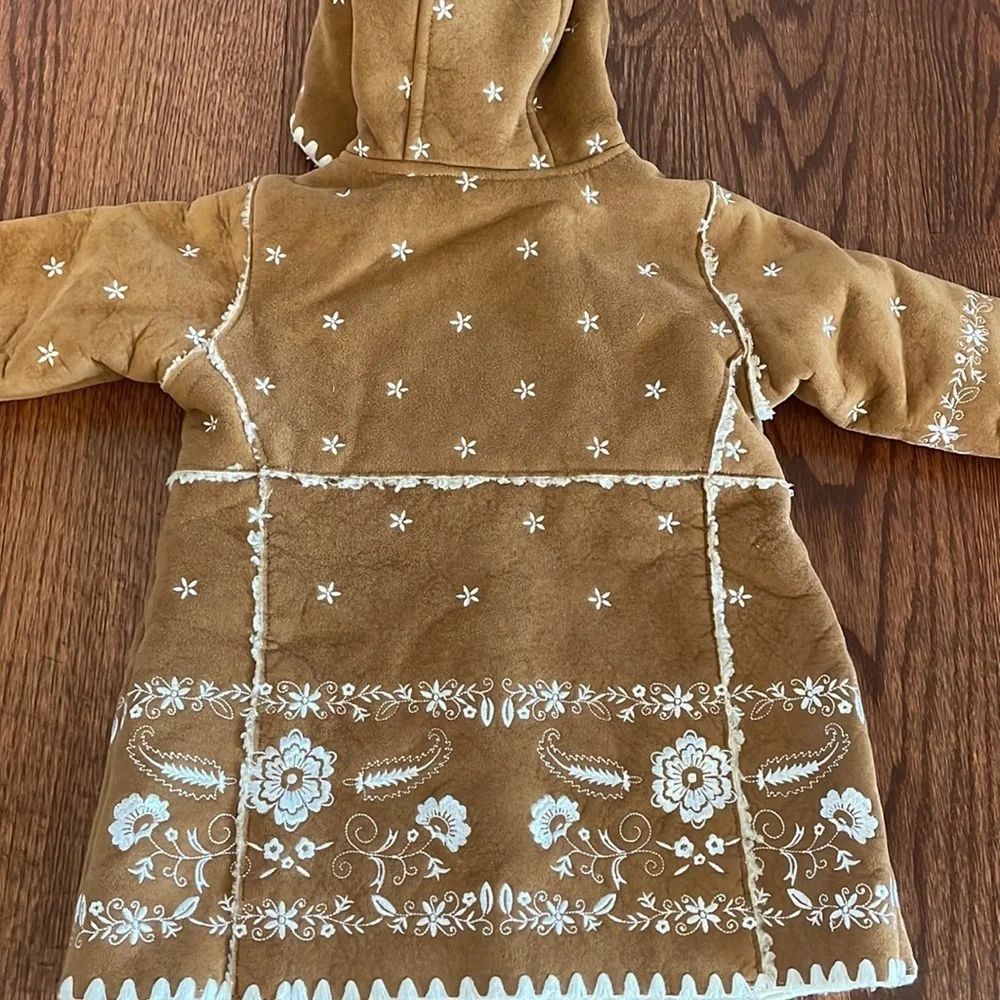 BABY GAP girls faux suede sherpa embroidery hooded coat boho camel brown 12-18M